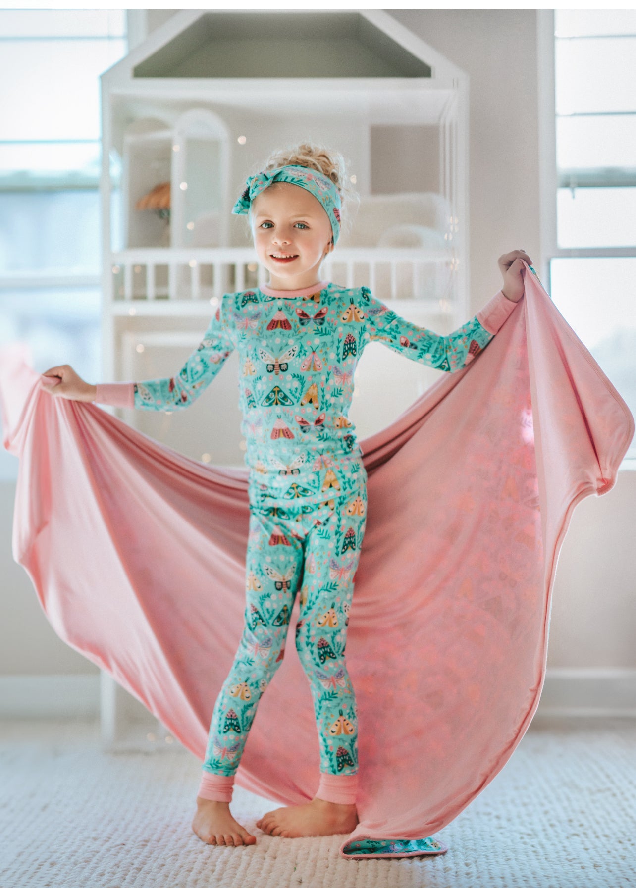 VIBRANT MOTH PRINT BAMBOO TWO-PIECE PAJAMA SET FOR TODDLERS AND KIDS