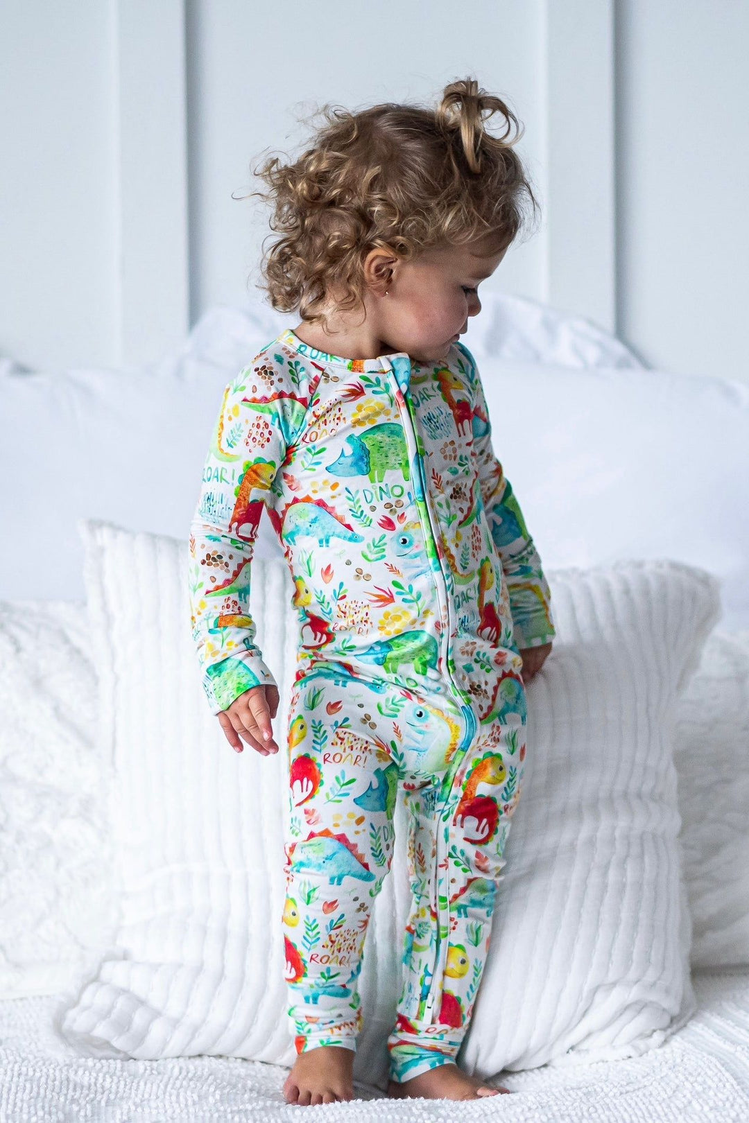 Multi-color Bamboo Dinosaur One-Piece Zip Up Baby Pajamas- Eco-Friendly
