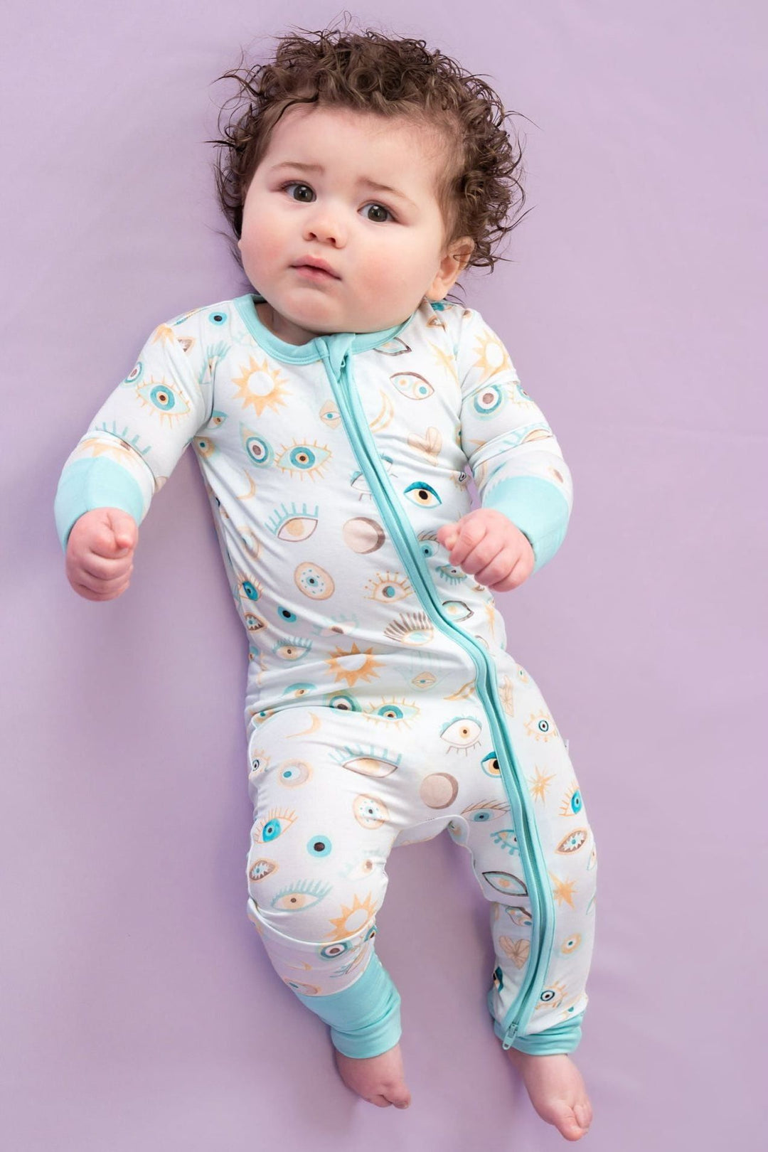 Blue Evil Eye Nazar - zip up bamboo one piece convertible,baby and toddler pajamas - Sophia Rose Children's Boutique