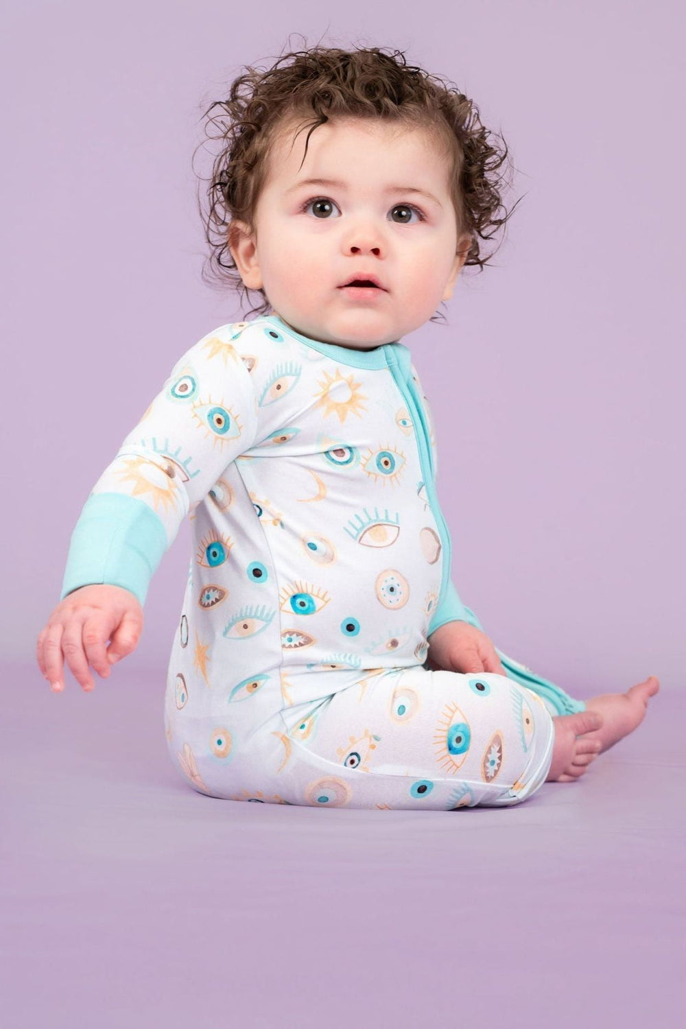 Blue Evil Eye Nazar - zip up bamboo one piece convertible,baby and toddler pajamas - Sophia Rose Children's Boutique