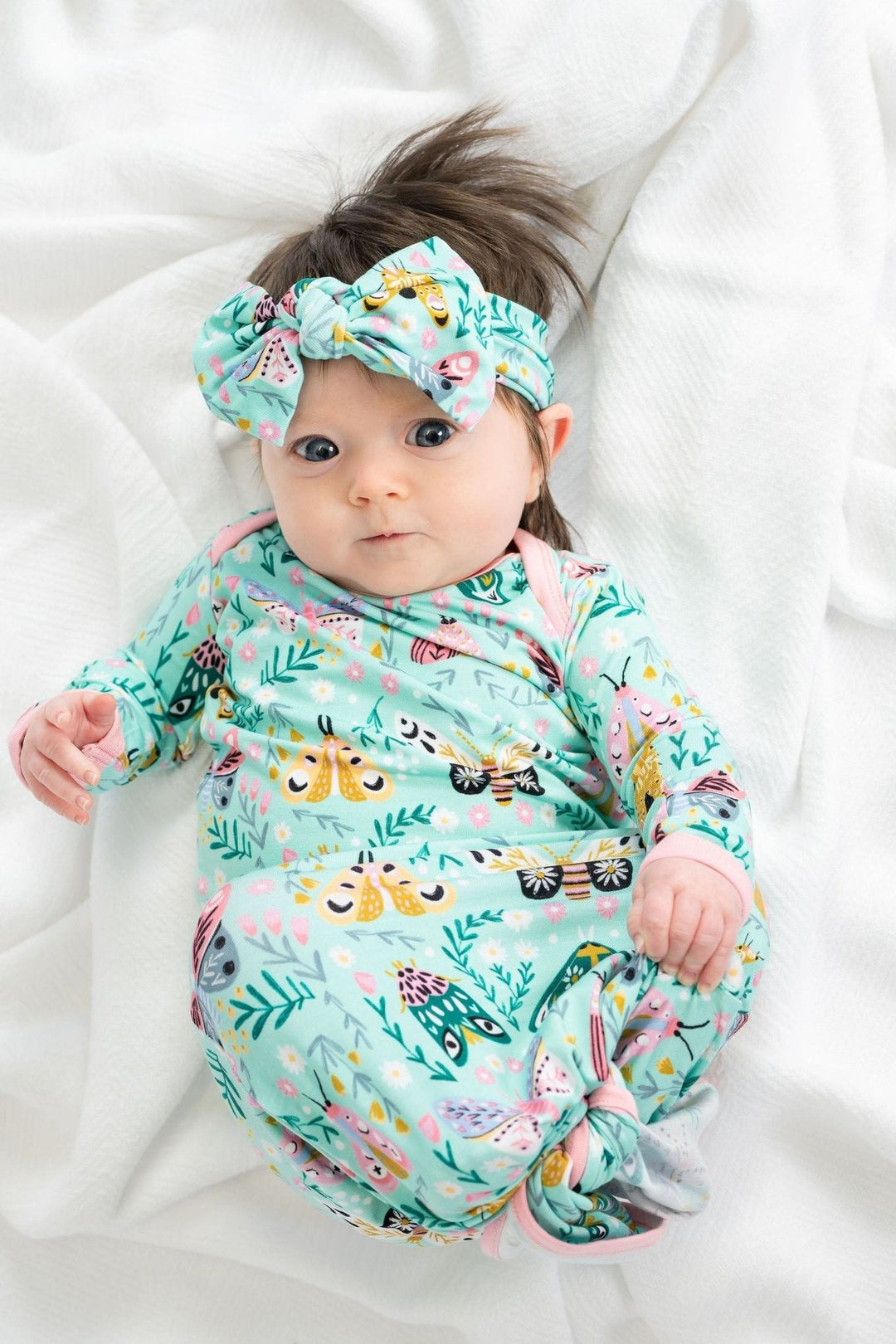 Colorful Moth Bamboo Knotted Newborn Gown - Sophia Rose Children's Boutique
