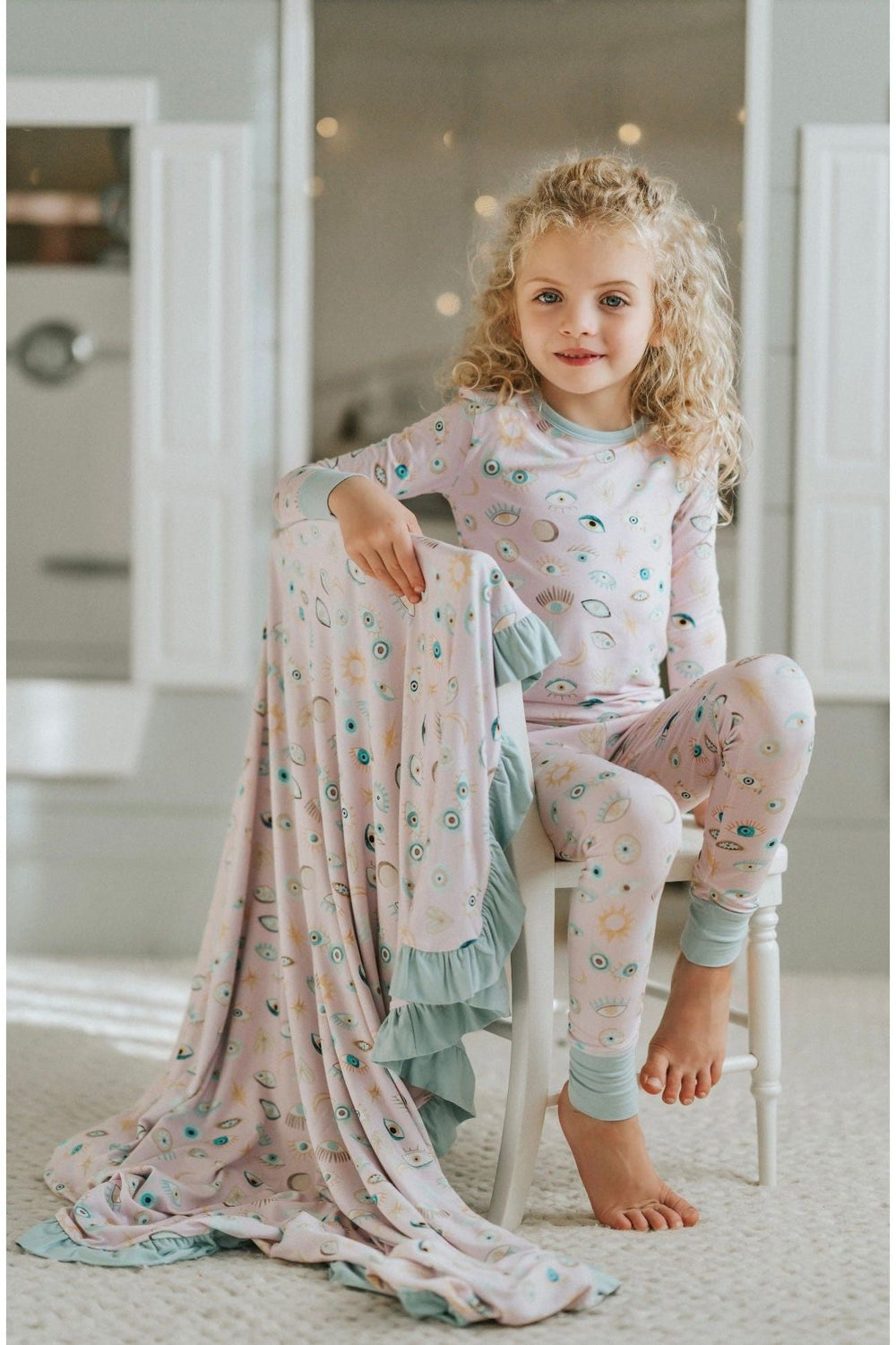 Pink Nazar Evil Eye Bamboo Kids Pajamas 2-Piece Set - Cozy & Cute - Sophia Rose Children's Boutique