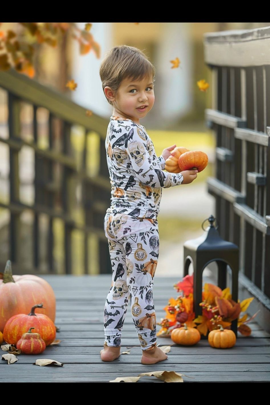 Spooky Delights: Skulls & Pumpkins Two-Piece Bamboo Pajama Set - Sophia Rose Children's Boutique