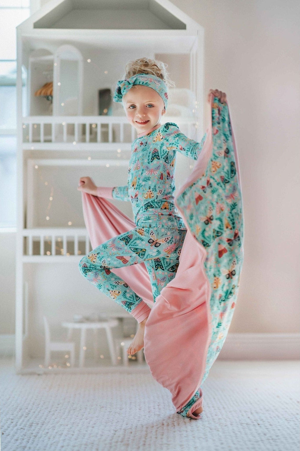 Vibrant Moth Print Bamboo Two-Piece Pajama Sets for toddlers and kids - Sophia Rose Children's Boutique