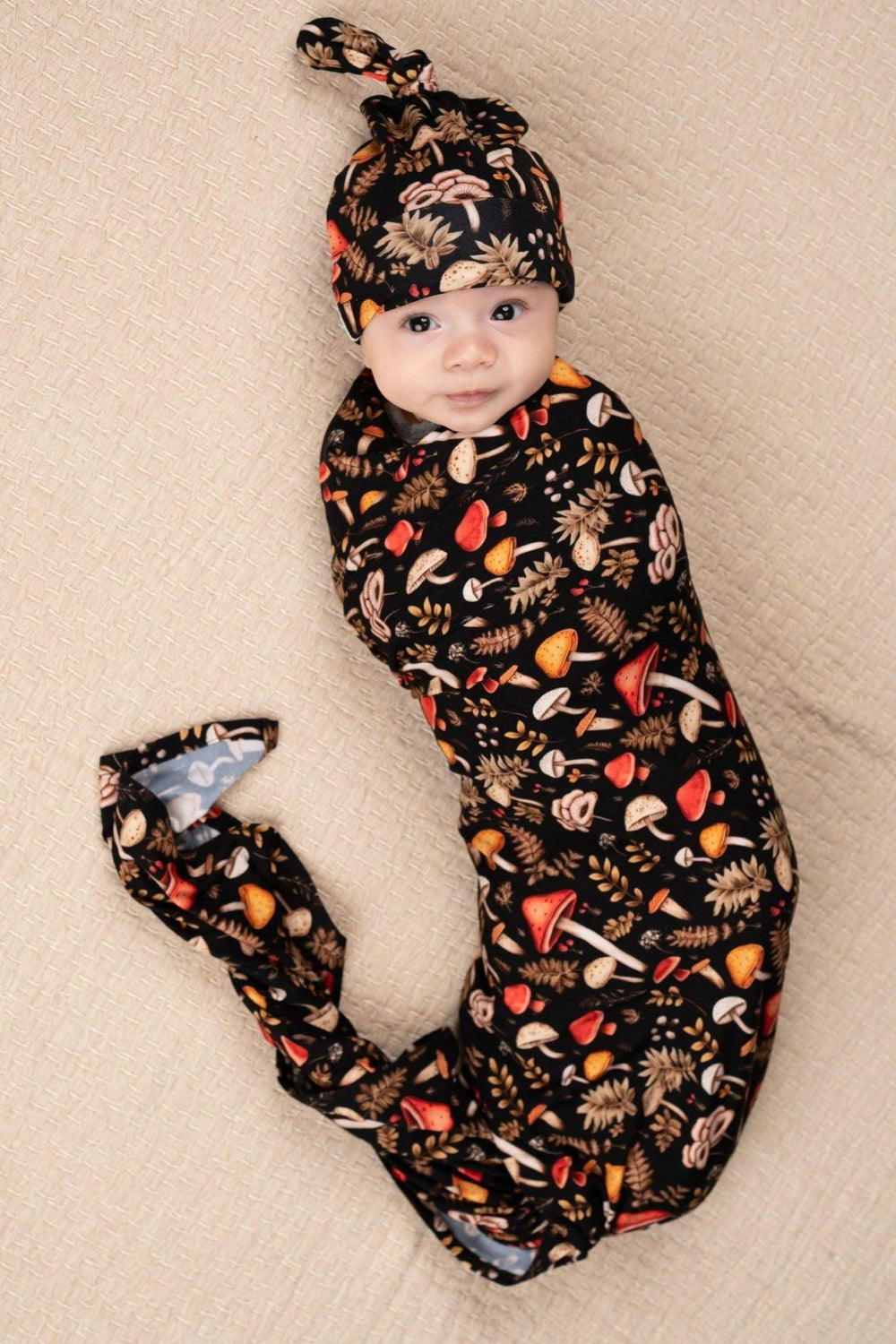 Mushroom Print Bamboo Knotted Gown for Newborns - Eco-Friendly - Sophia Rose Children's Boutique