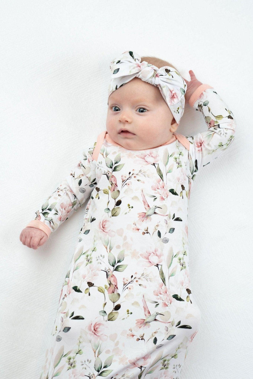 Newborn Hummingbird Print Knotted Gown - Eco Bamboo - Sophia Rose Children's Boutique