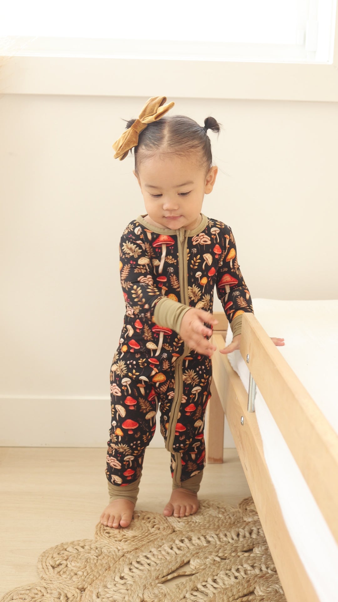 Toadstool Tales Mushroom Print Bamboo Zipper Pajamas for Baby and Toddler