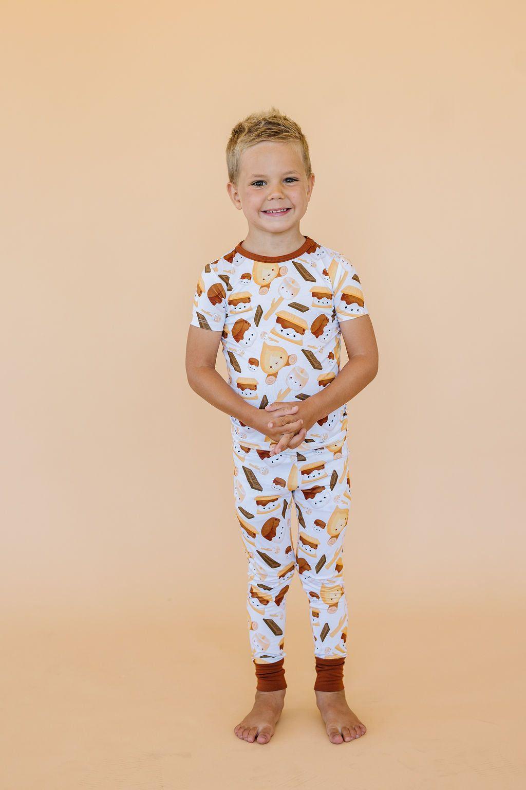 S'mores Print Bamboo Kids Pajama Set - Short Sleeve &amp; Pants - Sophia Rose Children's Boutique