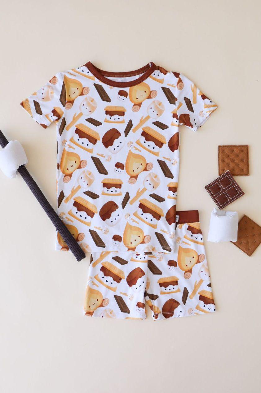 S'mores Print Bamboo Kids Pajama Shorts Set - Unisex - Sophia Rose Children's Boutique