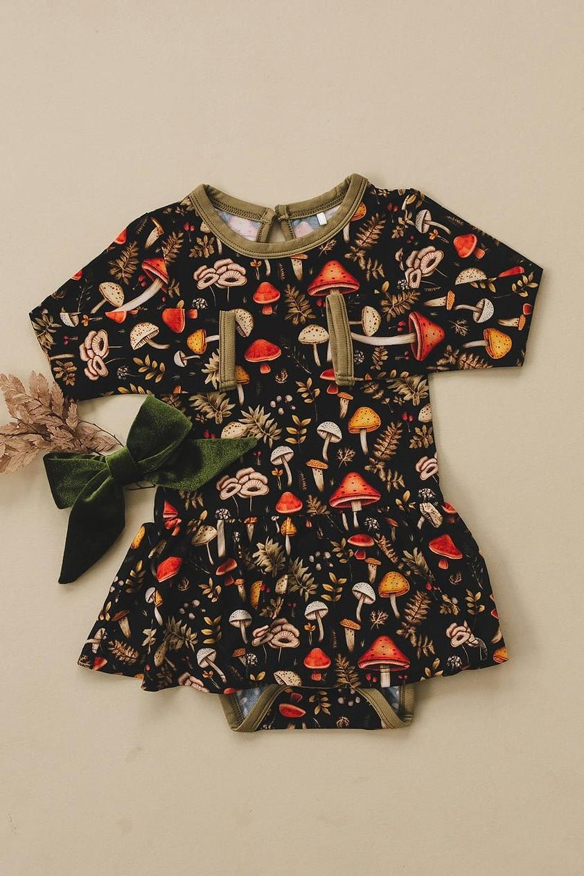 Toadstool Tales Bamboo Bodysuit Dress: Mushroom Magic for Babies & Toddlers - Sophia Rose Children's Boutique