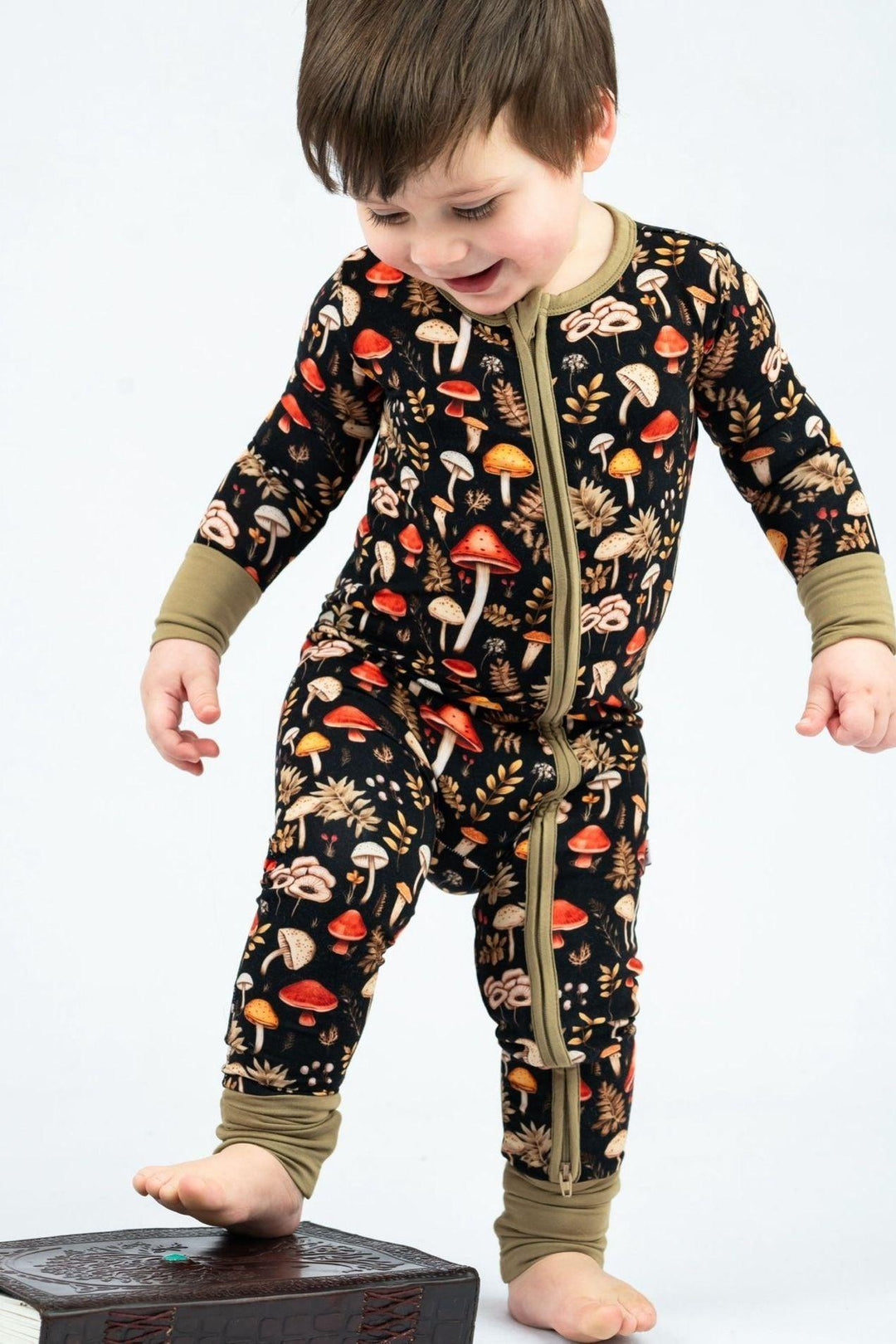 Toadstool Tales, Mushroom Print Unisex Zip Up Pajamas for Baby and Toddler - Sophia Rose Children's Boutique
