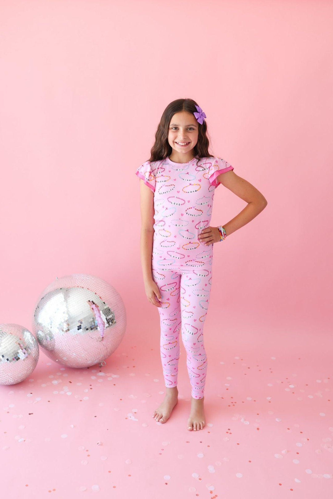 Two Piece Bamboo Kids Pajamas - Pink Friendship Bracelet Print - Sophia Rose Children's Boutique