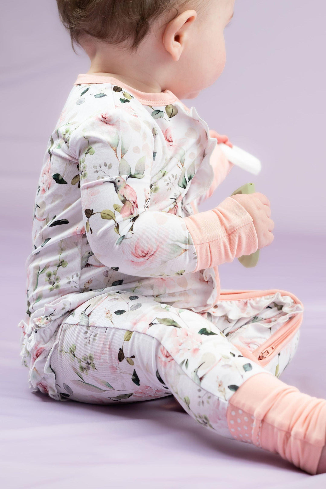 Zipper Bamboo Baby Pajamas - Watercolor Hummingbird Print Footie Zippies - Sophia Rose Children's Boutique