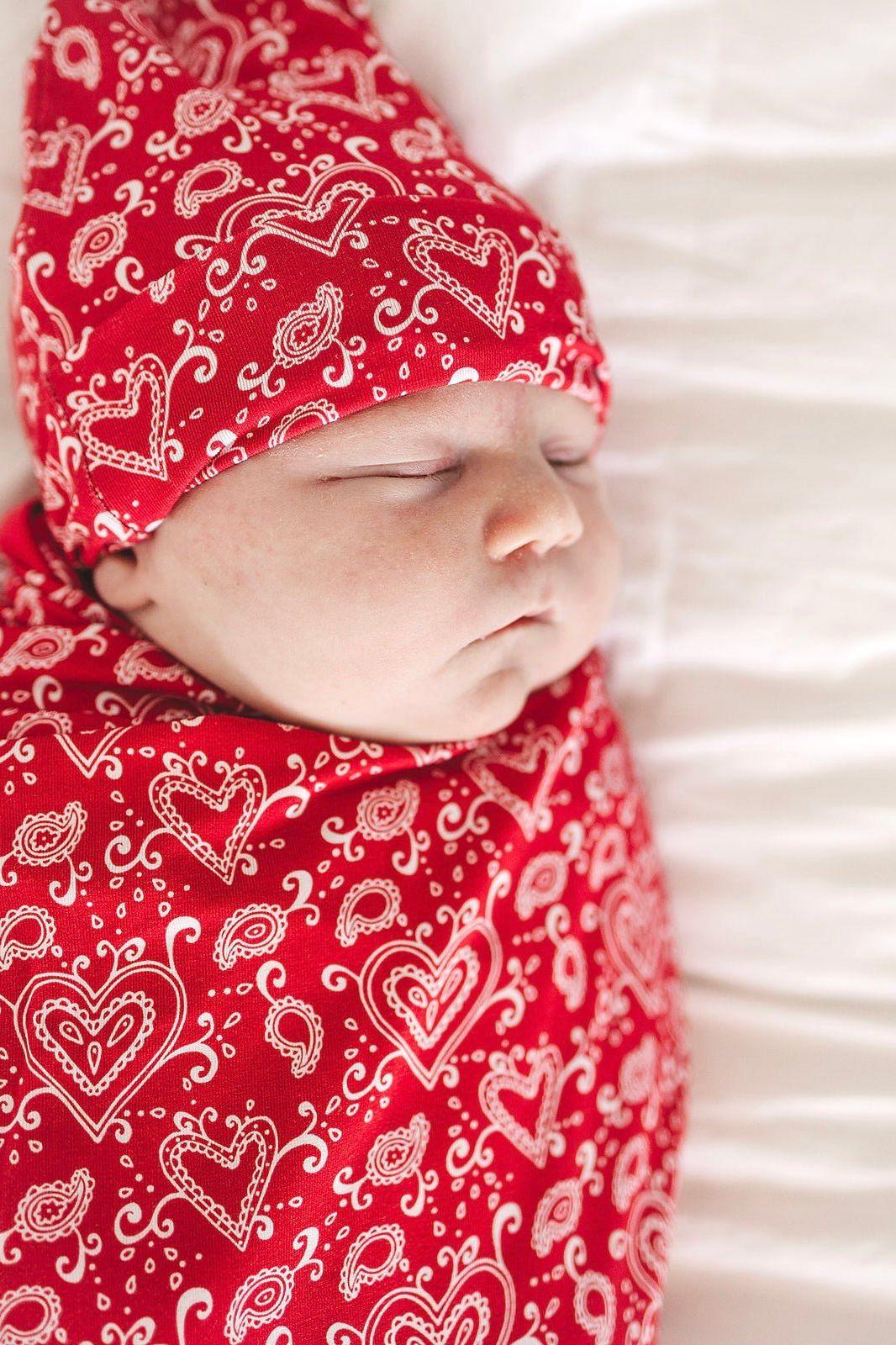 Bamboo Red Paisley Hearts Swaddle Blanket