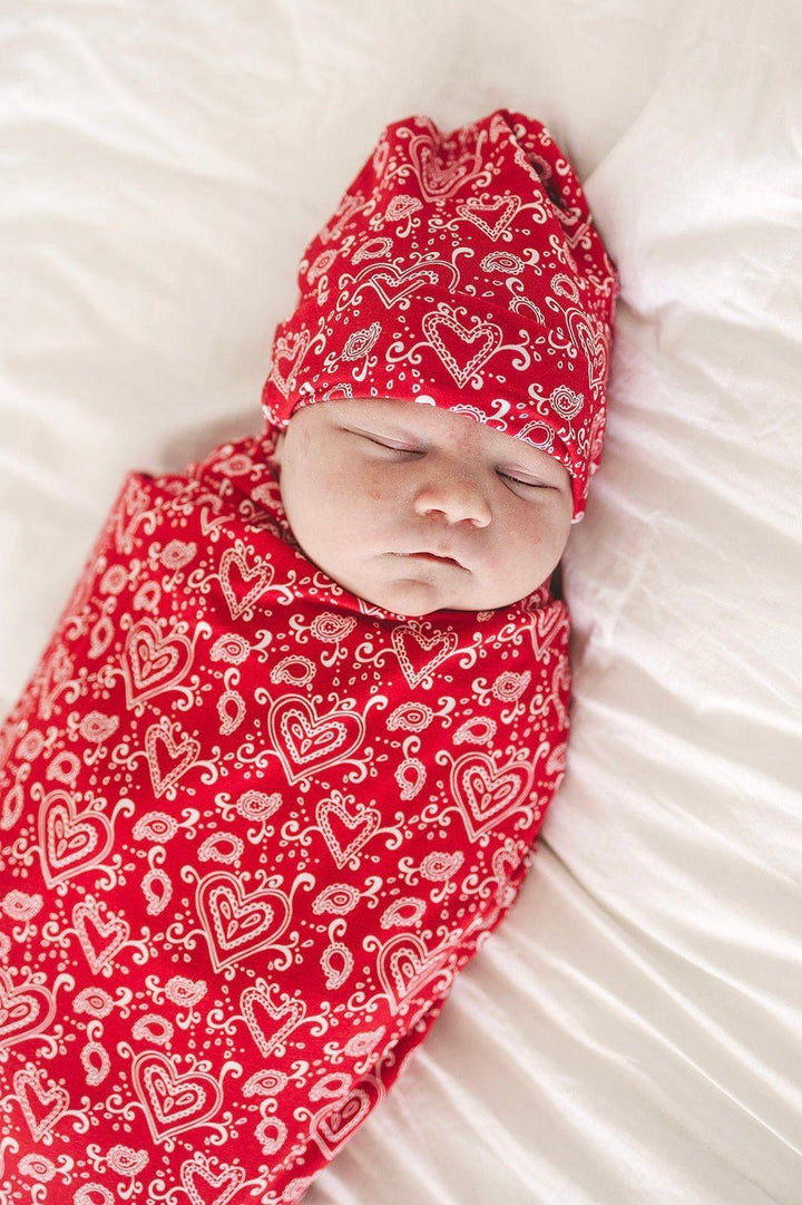 Bamboo Red Paisley Hearts Swaddle Blanket