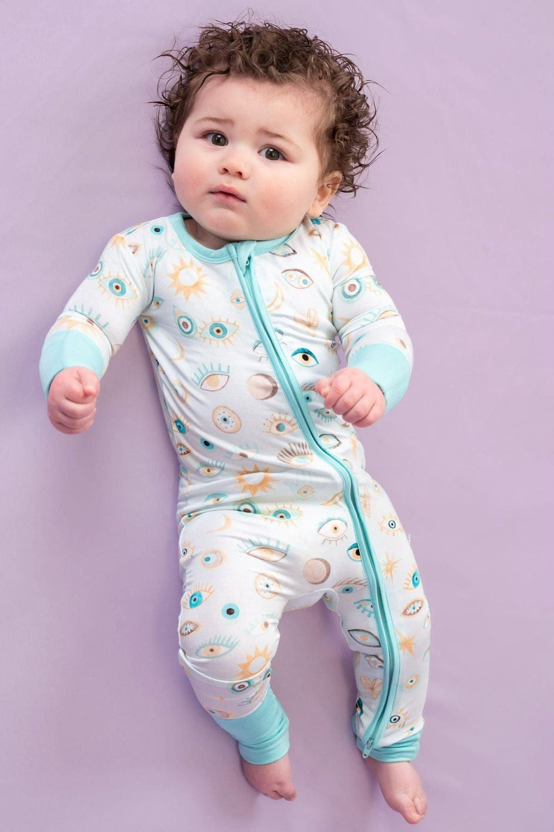 Blue Nazar Evil Eye Bamboo Zip-Up One Piece Baby and Toddler Pajamas