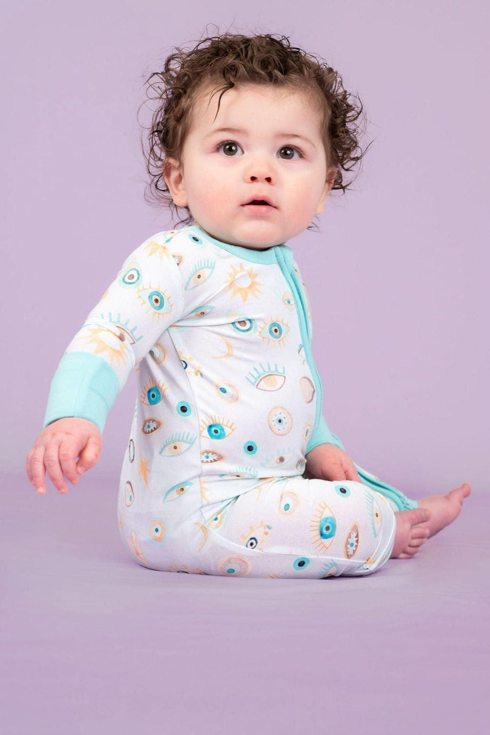 Blue Nazar Evil Eye Bamboo Zip-Up One Piece Baby and Toddler Pajamas
