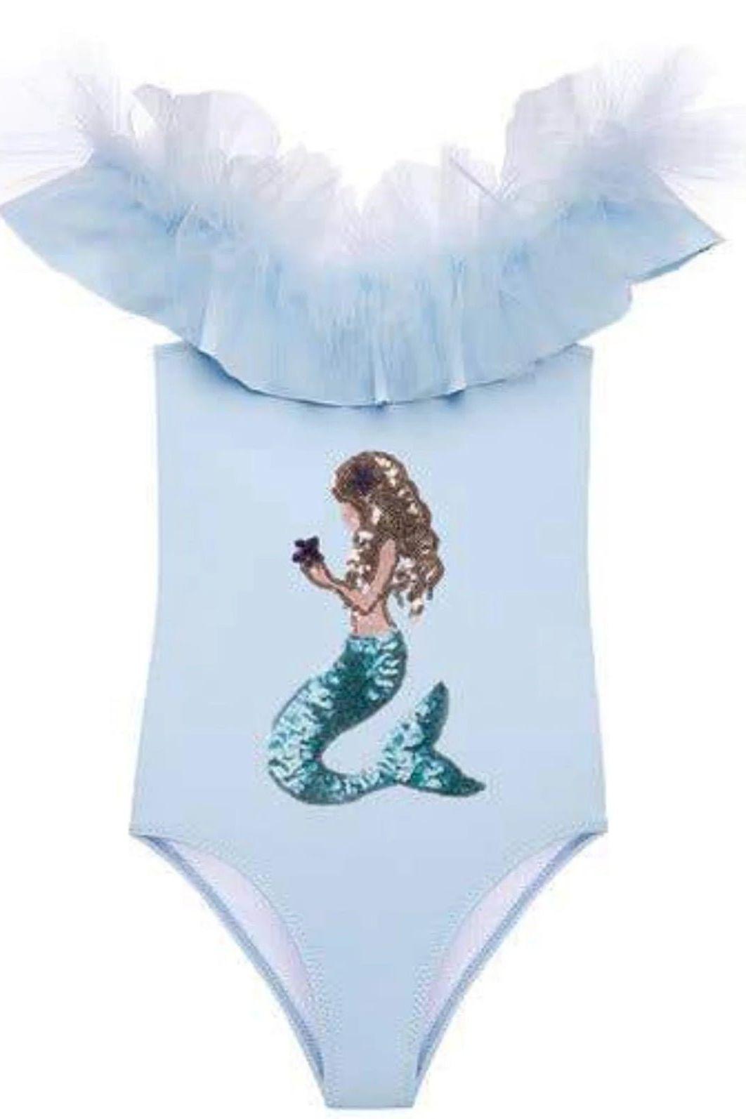 Blue Stella Cove Girls One Piece Swimsuit with Sequin Mermaid