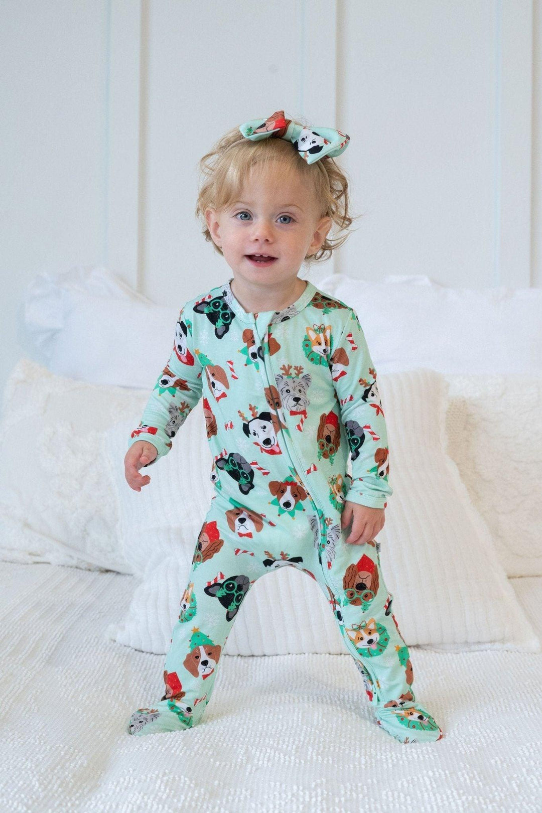 Christmas Dogs Bamboo Zipper Footie Pajamas for Babies and Toddlers
