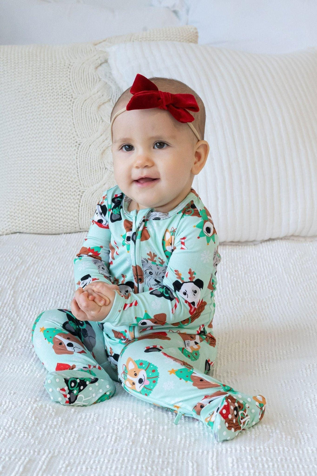 Christmas Dogs Bamboo Zipper Footie Pajamas for Babies and Toddlers