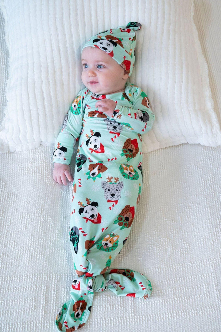 Christmas Dogs Infant Knotted Gowns - Baby's First Christmas