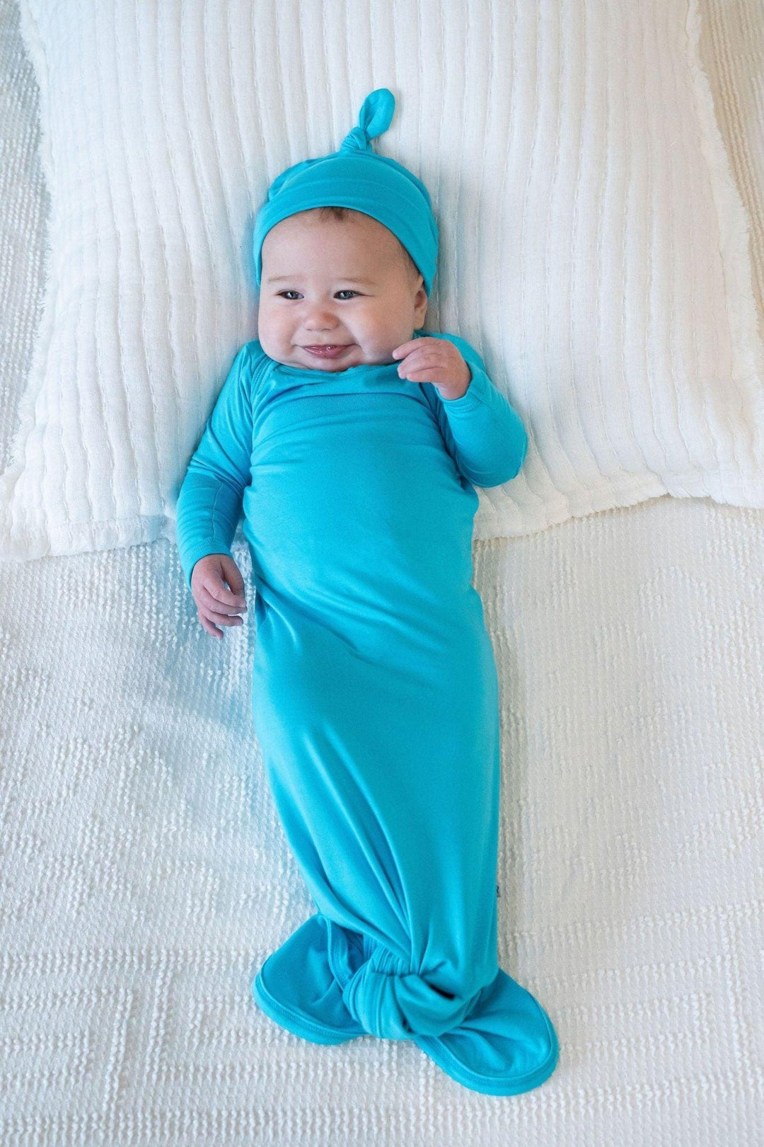 Comfy Aqua Blue Bamboo Newborn Knotted Gown - Perfect Unisex New Baby Gift