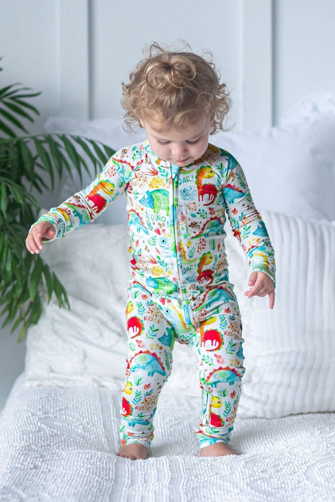 Dinosaur One-Piece Bamboo Zip Up Baby Pajamas