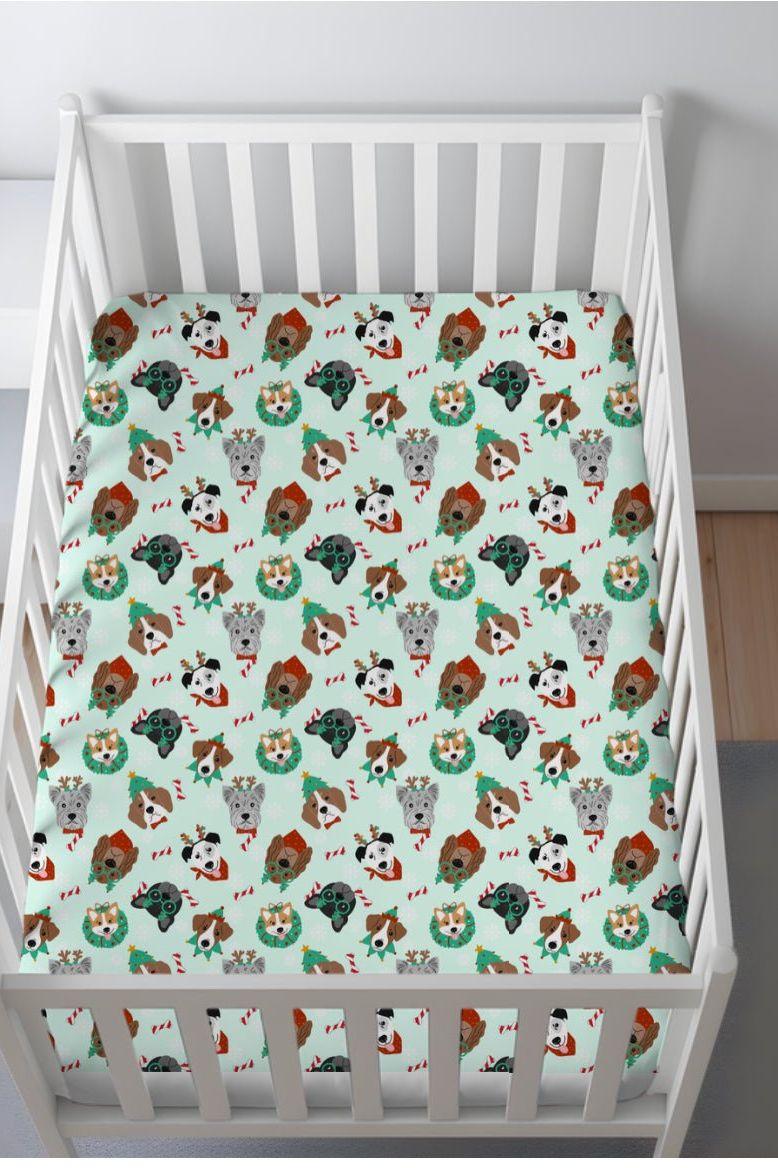 Festive Christmas Dogs Bamboo Crib Sheet - Standard Size