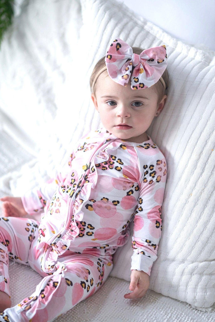 Comfy Cozy Leopard & Bubblegum Spot One-Piece Bamboo Pajamas - Sophia Rose Children's Boutique