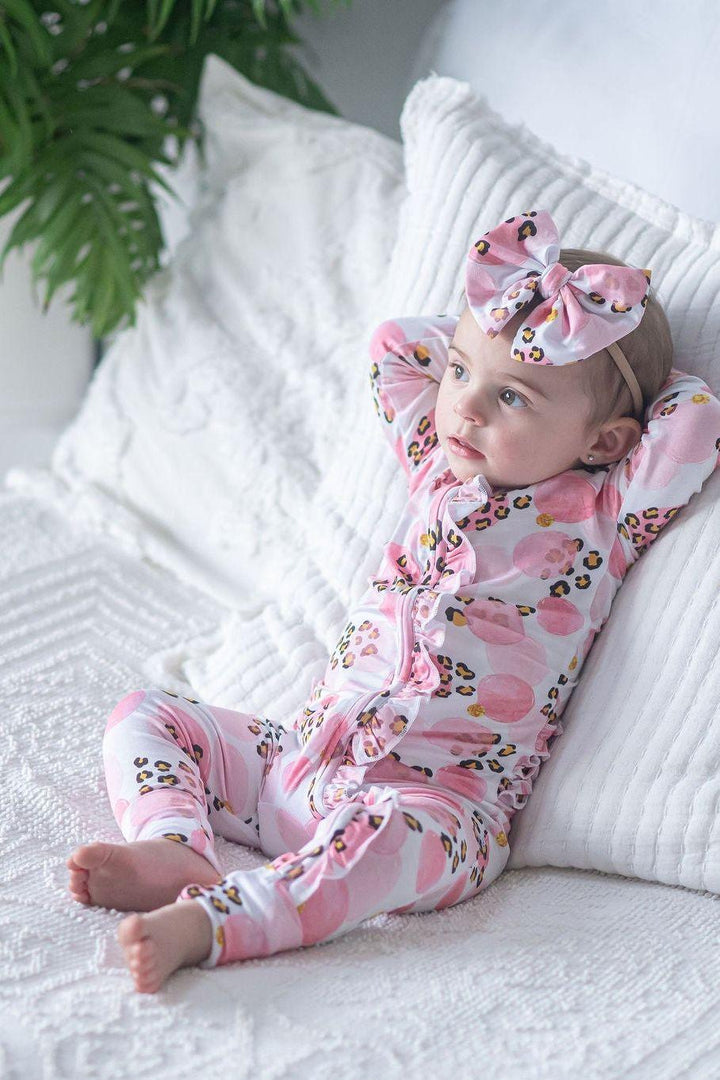 Comfy Cozy Leopard & Bubblegum Spot One-Piece Bamboo Pajamas - Sophia Rose Children's Boutique