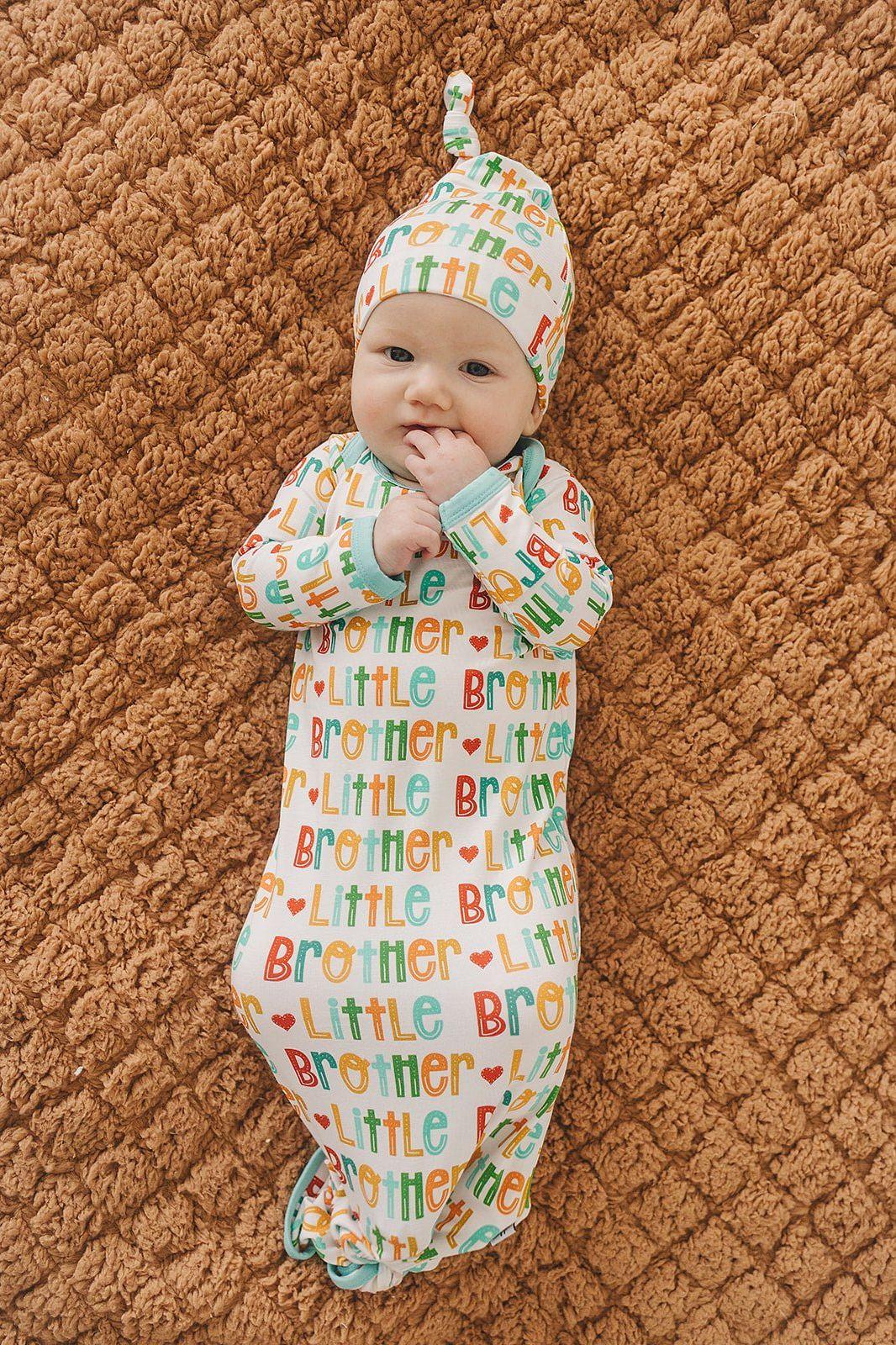 Little Brother Bamboo Newborn Knotted Gown and Hat Set - Sophia Rose Children's Boutique