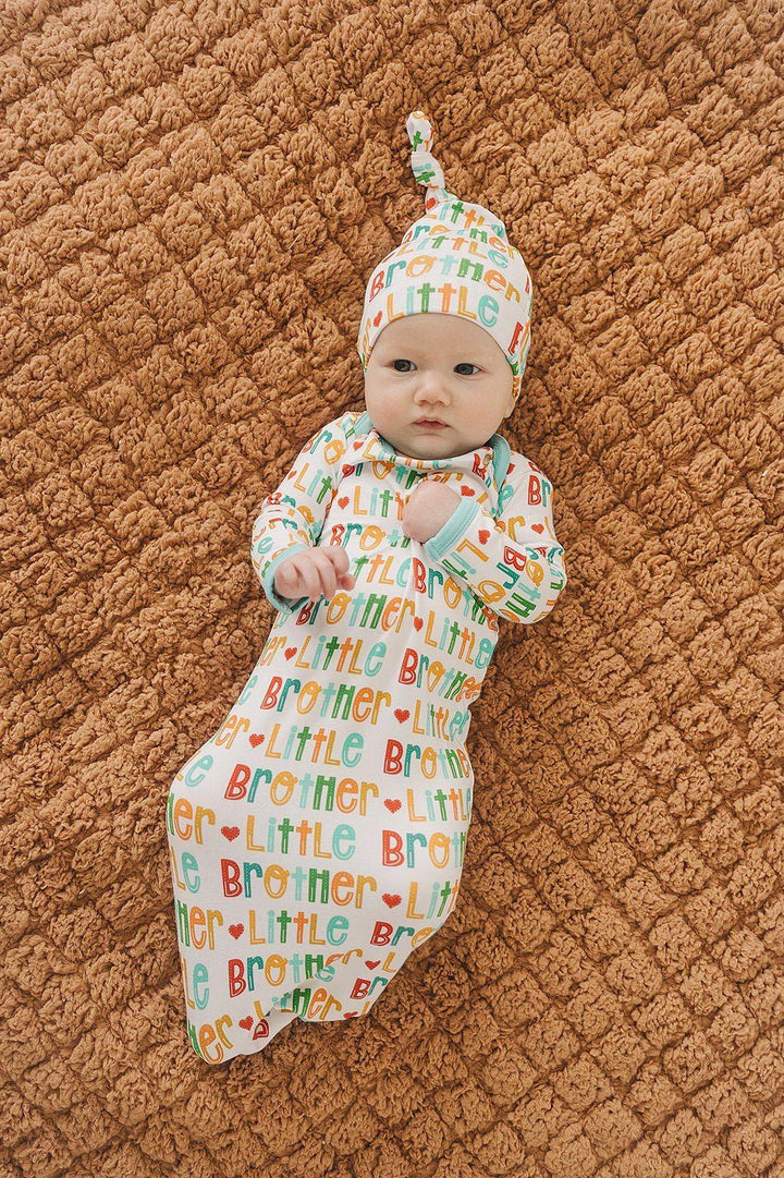 Little Brother Bamboo Newborn Knotted Gown and Hat Set - Sophia Rose Children's Boutique
