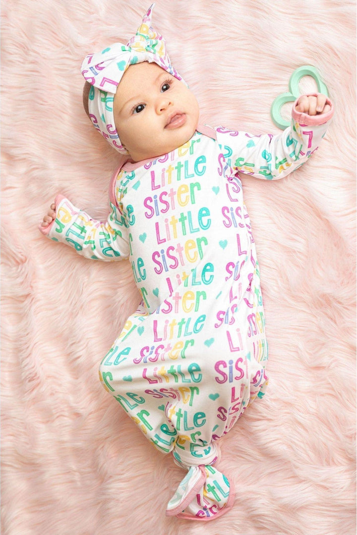 Little Sister Bamboo Newborn Knotted Gown - Soft & Eco-Friendly - Sophia Rose Children's Boutique