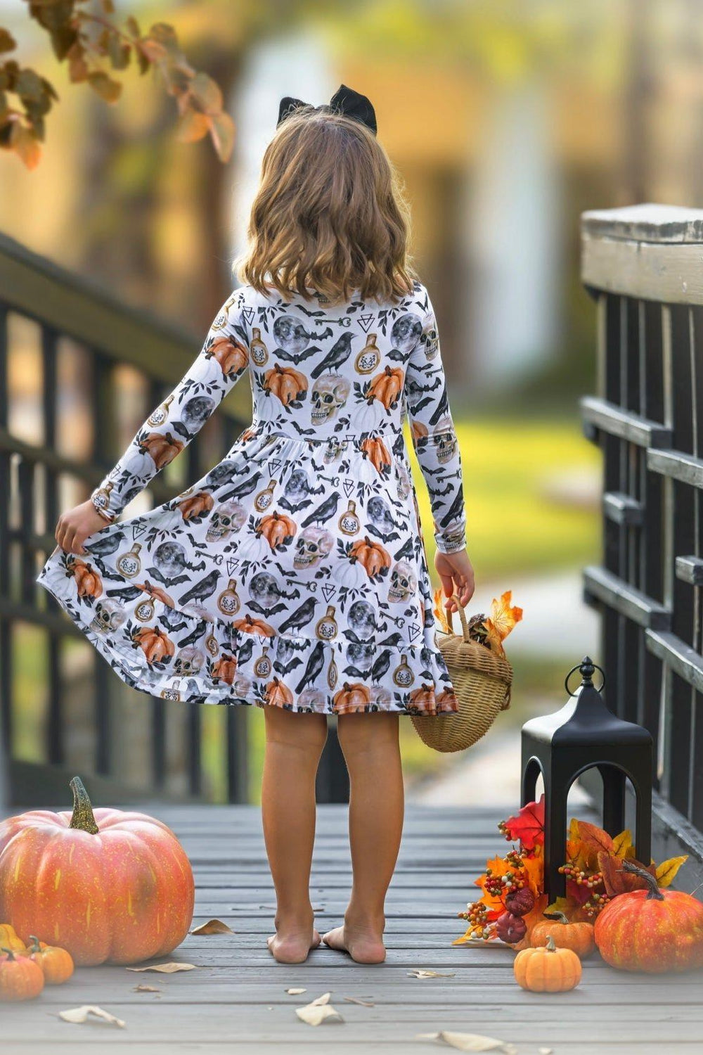 Spooky & Magical Skulls and Pumpkins Twirl Dress for Memorable Halloween Fun! - Sophia Rose Children's Boutique