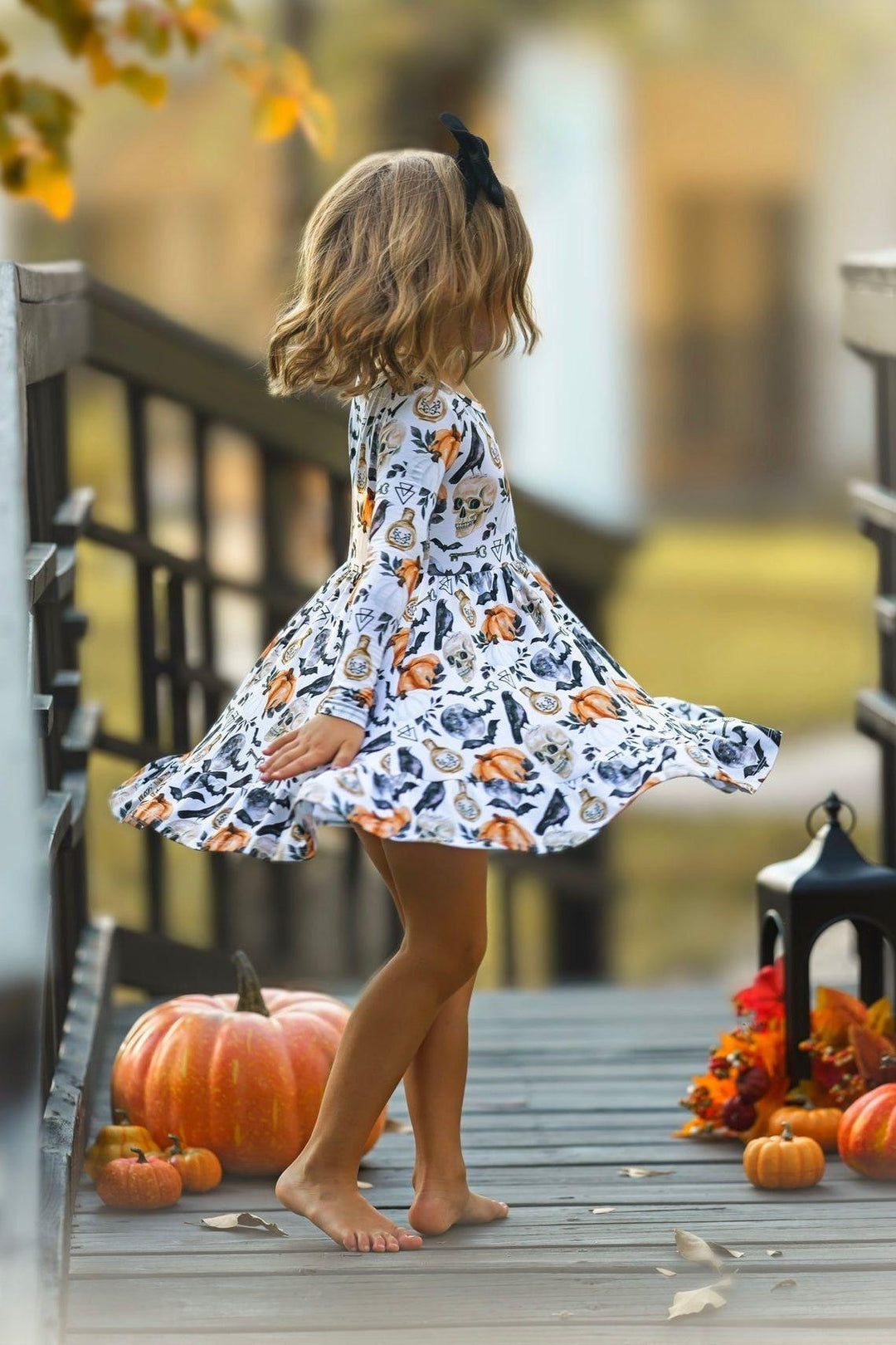 Spooky & Magical Skulls and Pumpkins Twirl Dress for Memorable Halloween Fun! - Sophia Rose Children's Boutique