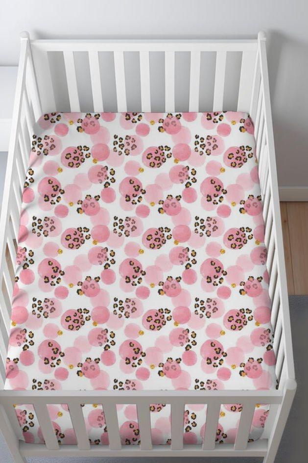 Leopard & Bubblegum Spot Crib Sheet with Drawstring Bag - Stylish Nursery Essential - Sophia Rose Children's Boutique