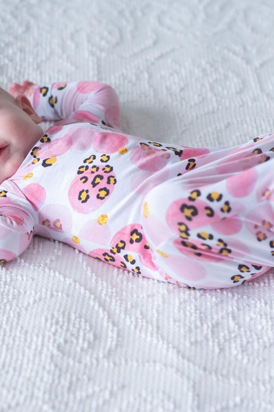 Stylish Leopard Print Newborn Knotted Gown - Perfect for Photo Shoots! - Sophia Rose Children's Boutique