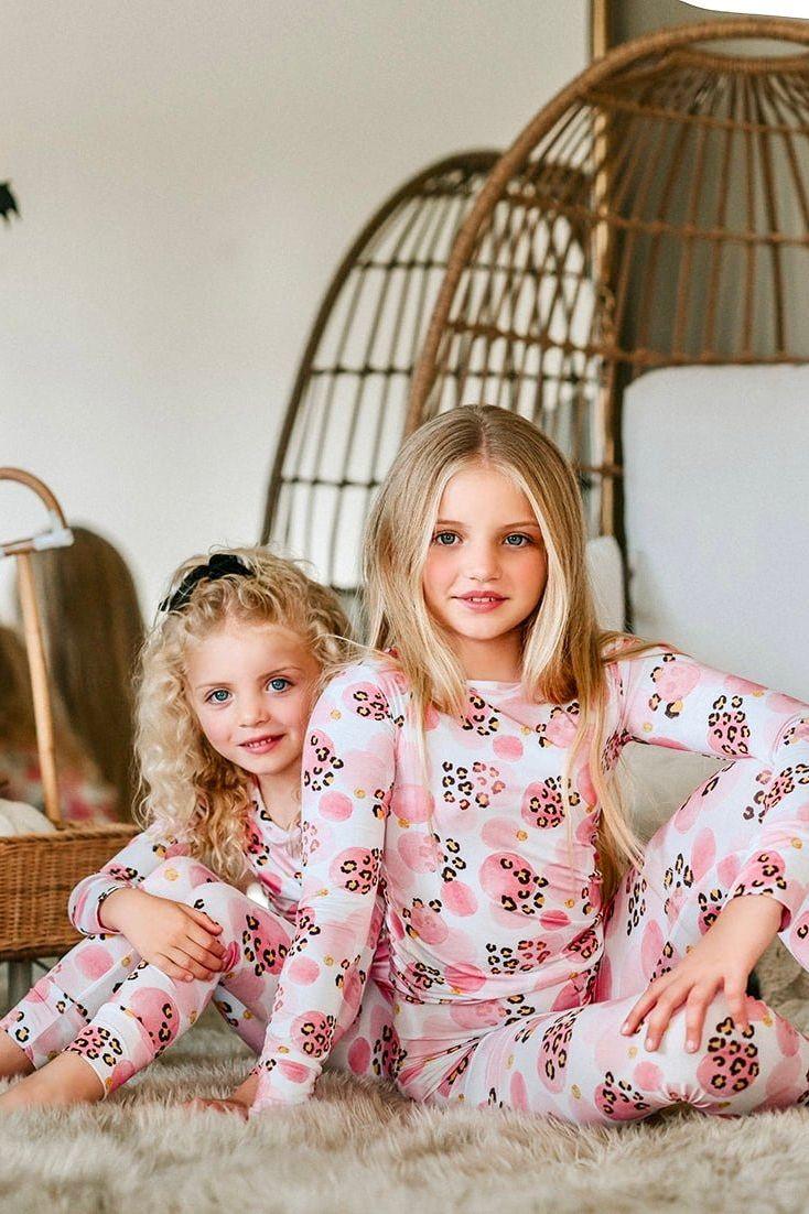 Girls' Pink Leopard Spots Two-Piece Bamboo Pajama Set - Sophia Rose Children's Boutique