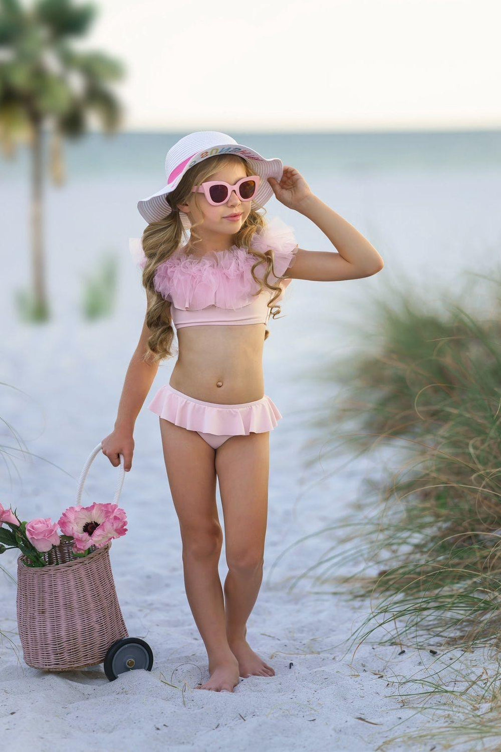 Pink Tulle Ruffle Two-Piece Bikini- Trendy Girls Swimsuit - Sophia Rose Children's Boutique