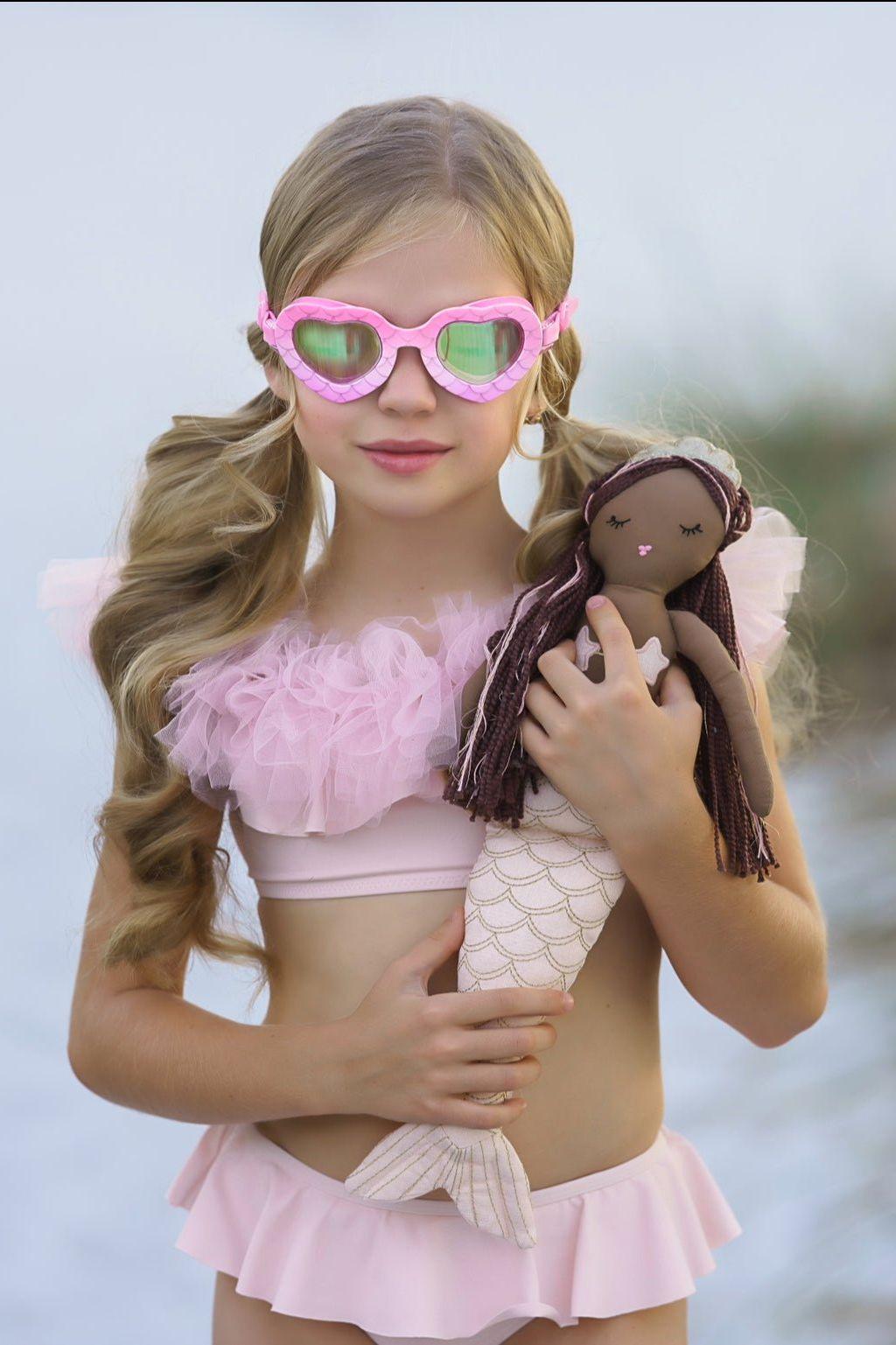 Pink Tulle Ruffle Two-Piece Bikini- Trendy Girls Swimsuit - Sophia Rose Children's Boutique