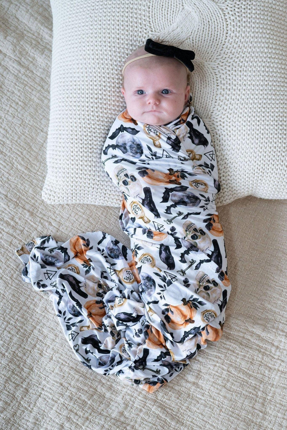 Magical First Halloween with Pumpkin and Skulls Swaddle Blanket - Sophia Rose Children's Boutique