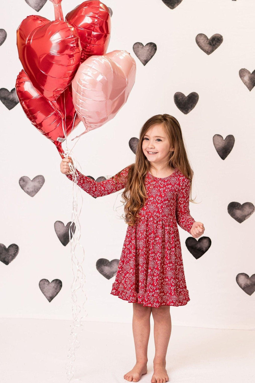 Valentine's Day Red Paisley Hearts Bamboo Twirl Dress for Girls - Sophia Rose Children's Boutique