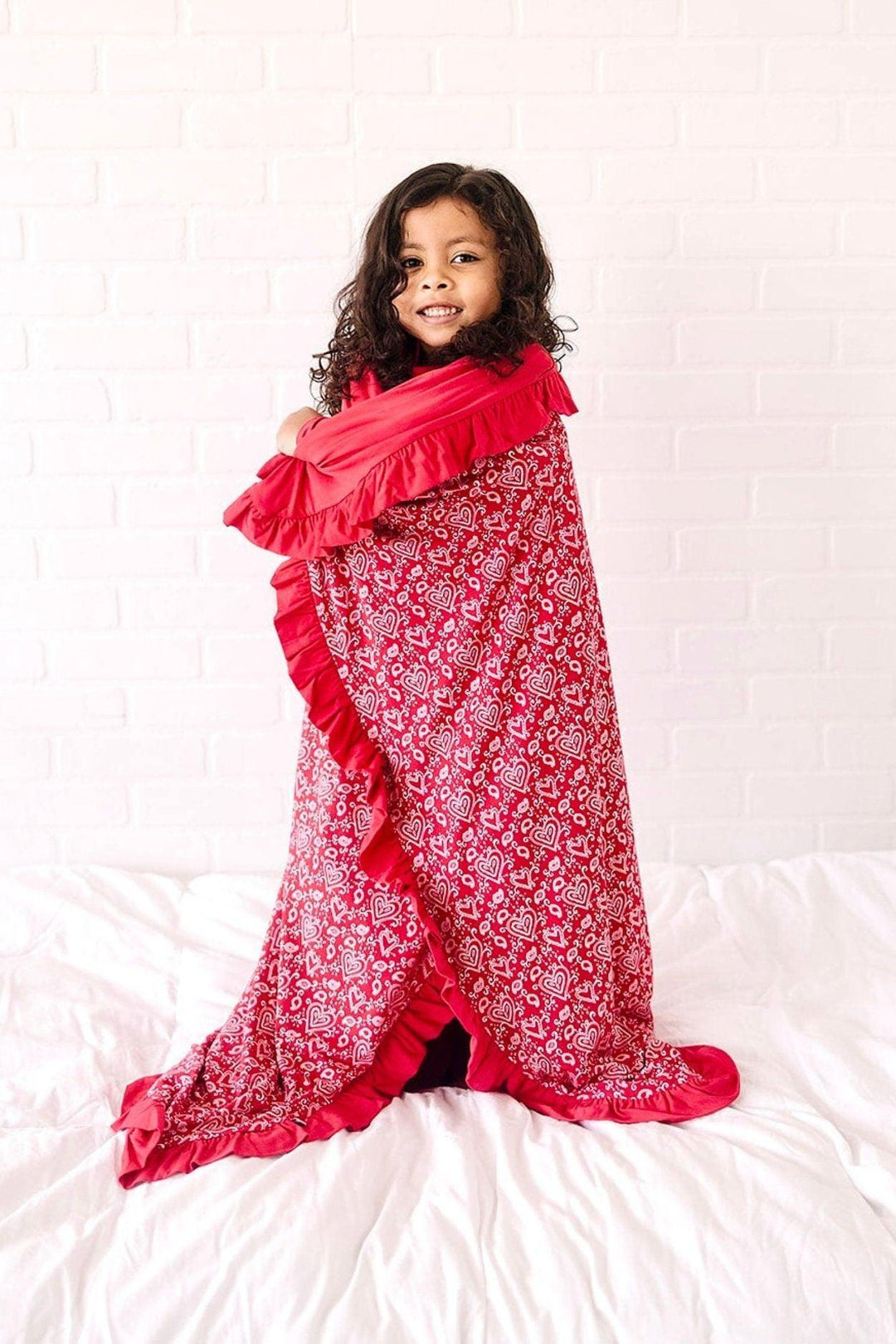 Red Paisley Hearts Starry Dreams Bamboo Ruffle Blanket - Valentine's Day - Sophia Rose Children's Boutique