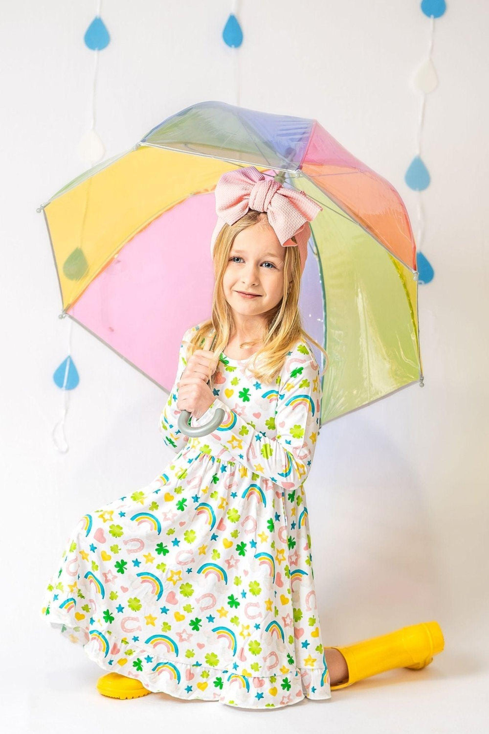 Girls Shamrocks & Rainbows Bamboo Twirl Dress- Eco-Friendly & Soft - Sophia Rose Children's Boutique
