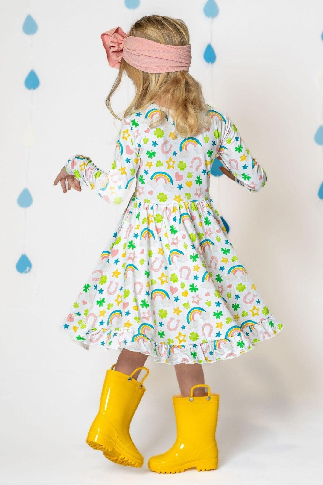 Girls Shamrocks & Rainbows Bamboo Twirl Dress- Eco-Friendly & Soft - Sophia Rose Children's Boutique