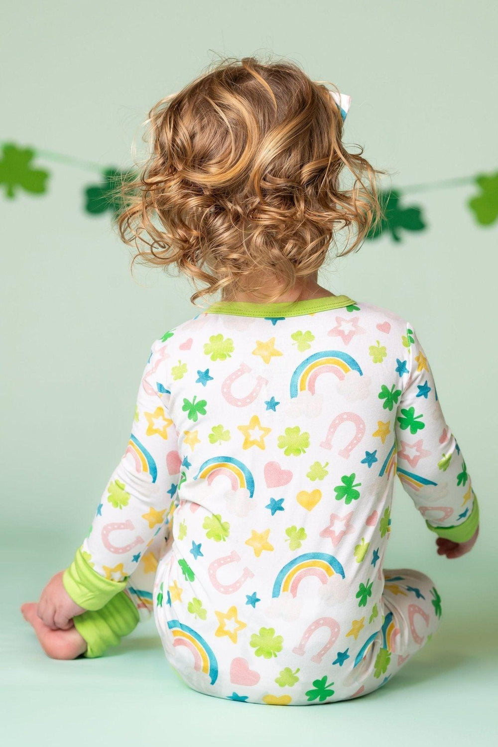 Shamrocks & Rainbows One Piece Zip Up Bamboo Pajamas for Babies - Sophia Rose Children's Boutique