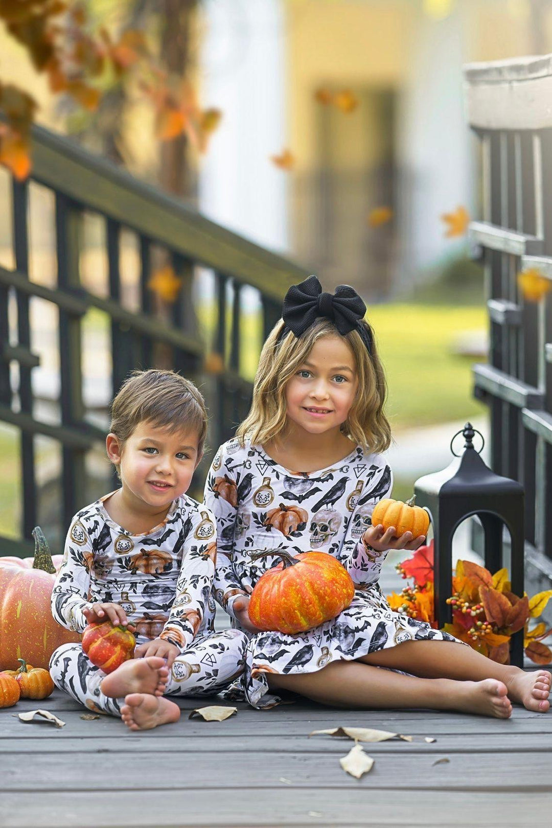 Skulls & Pumpkins Two-Piece Bamboo Kids Pajama Set