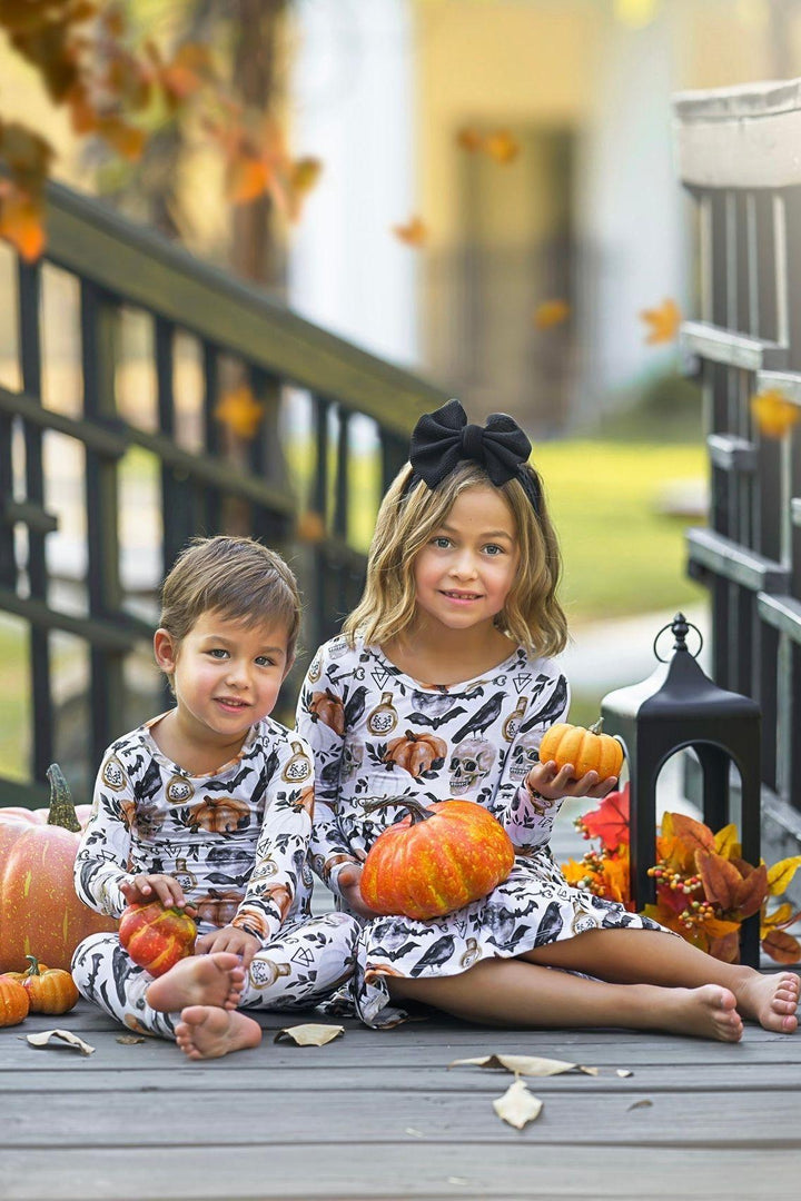 Skulls & Pumpkins Two-Piece Bamboo Kids Pajama Set