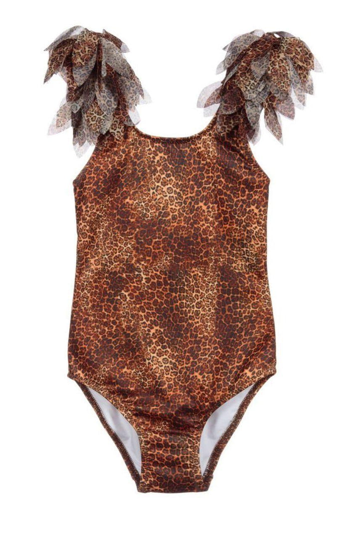 Stella Cove Girls' Leopard Print One-Piece Swimsuit with Ruffled Neckline - Sophia Rose Children's Boutique