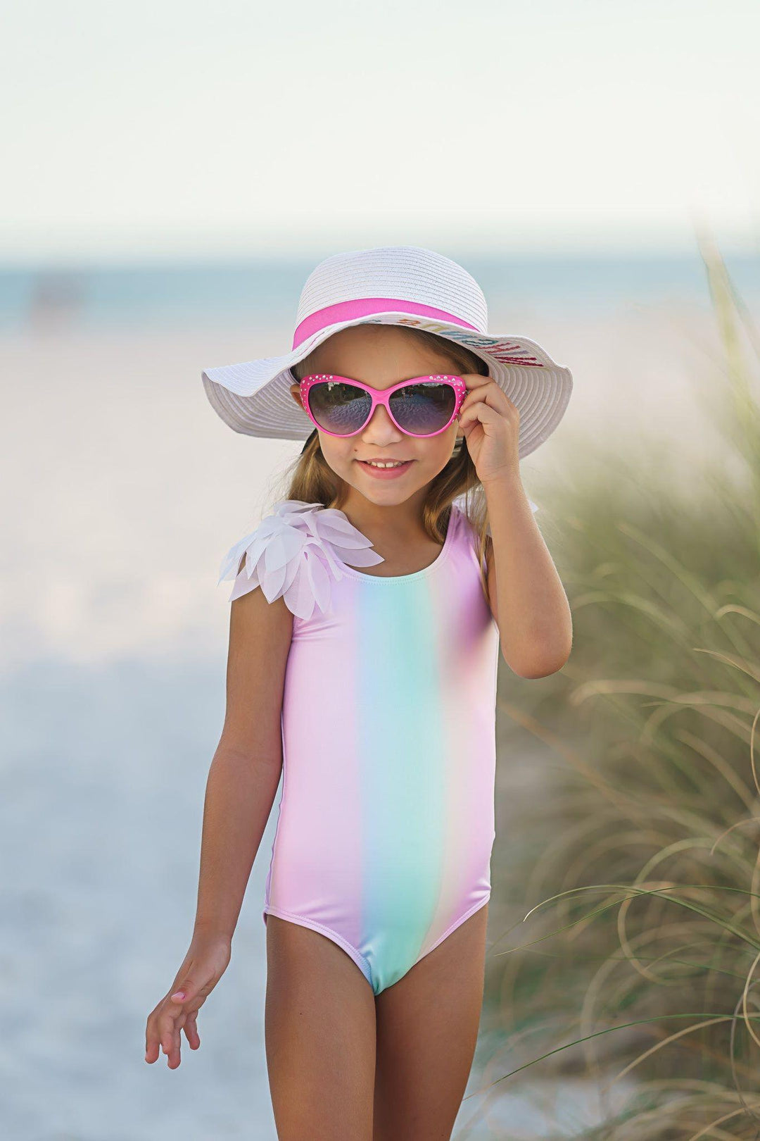 Stella Cove - Rainbow Tank-Style Girls Swimsuit with Shoulder Petals - Sophia Rose Children's Boutique